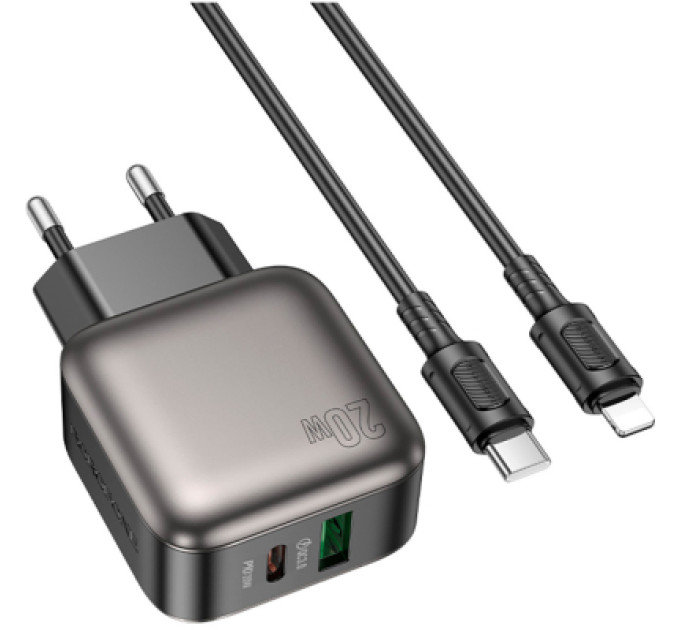 BOROFONE Зарядний пристрій BOROFONE BAS54A Absolute 1xUSB-C PD20W + 1xUSB QC3.0 + cable USB-C to Lightning Black (6941991116216)