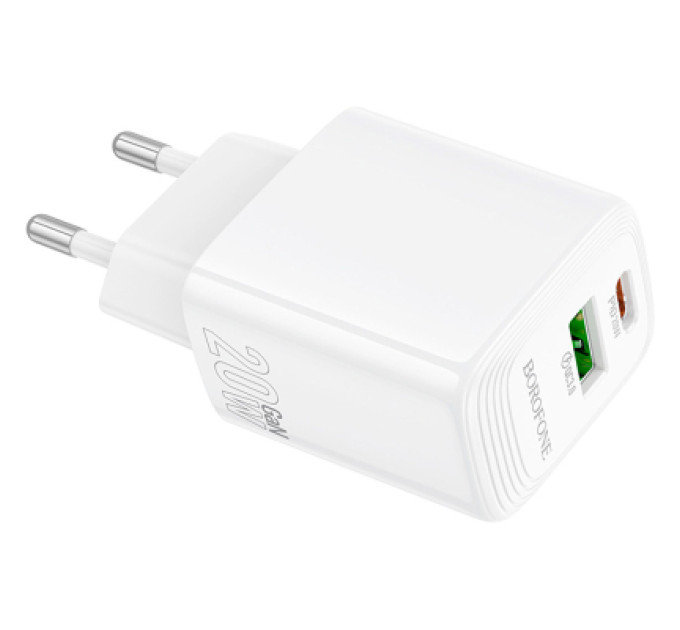 BOROFONE Зарядний пристрій BOROFONE BN27 Fuente 1xUSB-C PD20W + 1xUSB QC3.0 White (6941991120268)