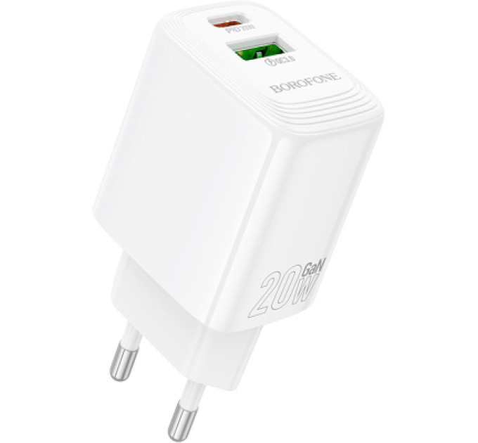 BOROFONE Зарядний пристрій BOROFONE BN27 Fuente 1xUSB-C PD20W + 1xUSB QC3.0 White (6941991120268)