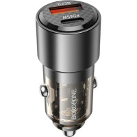 Зарядний пристрій BOROFONE 1xUSB-C PD65W + 1xUSB QC3.0 83W car adapter transparent black (6941991101625)