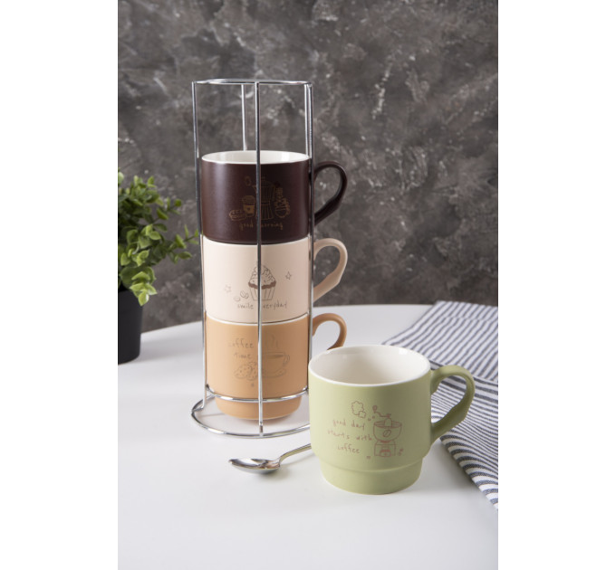Чашки Limited Edition MORNING COFFEE /НАБІР/4х340 мл на мет.підст (B248-E0963)