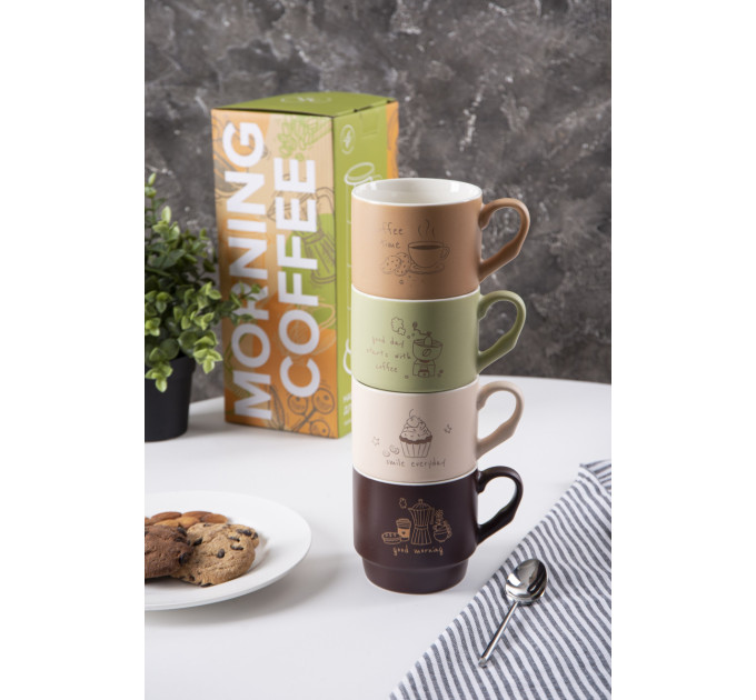 Чашки Limited Edition MORNING COFFEE /НАБІР/4х340 мл на мет.підст (B248-E0963)