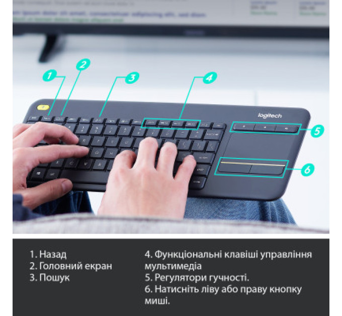 Logitech Клавіатура Logitech K400 Plus Touch Wireless UA Black (920-007145)