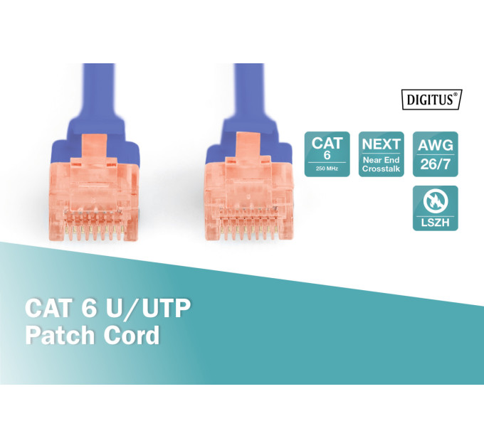 Патч-корд DIGITUS CAT 6 UTP, 0.25м, AWG 26/7, Cu, LSZH, синій