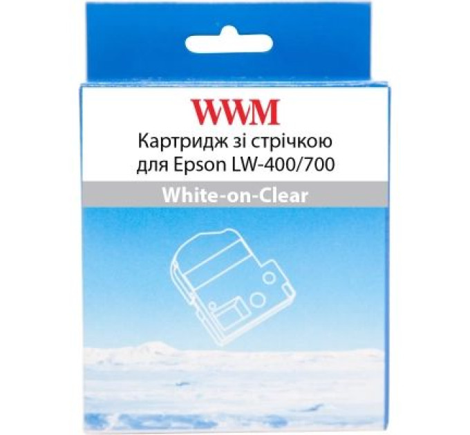 WWM Стрічка для принтера етикеток WWM для Epson LW-400/700 12mm х 8m White-on-Clear (WWM-ST12S)
