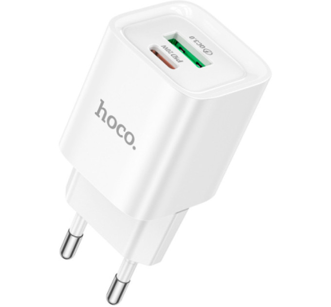 HOCO Зарядний пристрій HOCO C147A Charm 1xUSB-C PD20W + 1xUSB QC3.0 White (6942007630276)