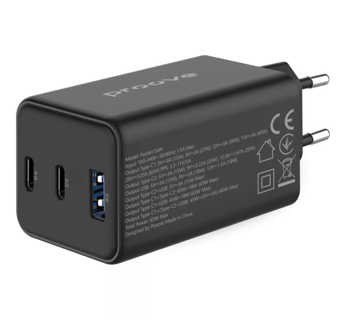 Мережевий зарядний пристрій Proove Pocket GaN 65W Black (WCPG65121201)
