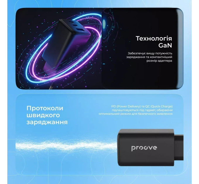 Мережевий зарядний пристрій Proove Pocket GaN 65W Black (WCPG65121201)
