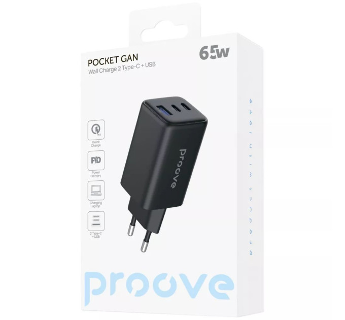 Мережевий зарядний пристрій Proove Pocket GaN 65W Black (WCPG65121201)