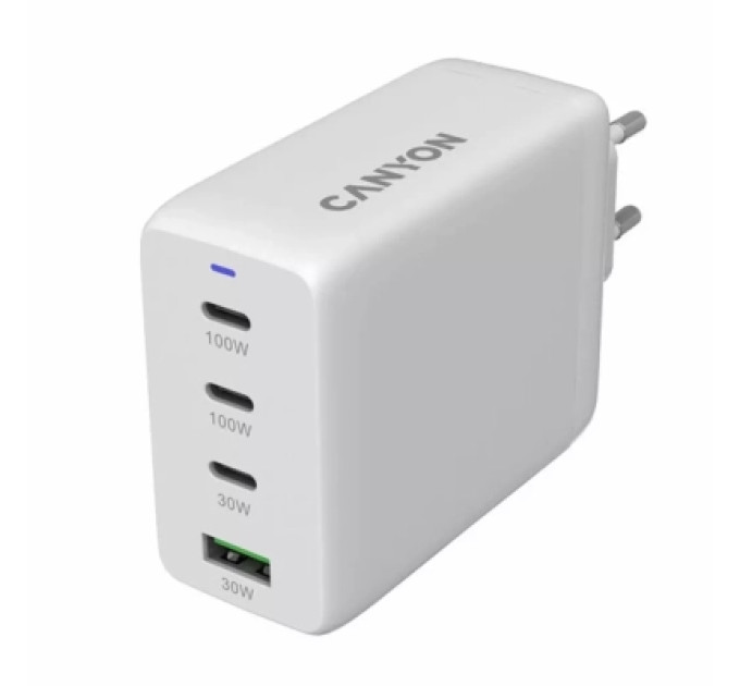 Canyon Зарядний пристрій Canyon CU100ACC GaN 100W 3xPD 1xQC EU White (CNS-CUW100ACC)