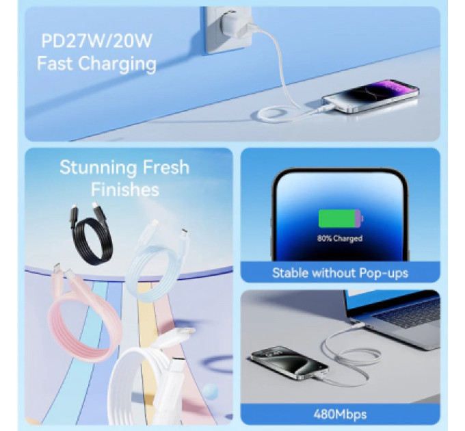 Vention Дата кабель USB-C to Lightning 1.0m PD27W PVC blue Vention (LAKSF)