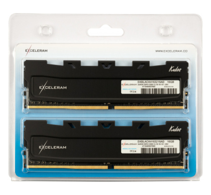 eXceleram Модуль пам'яті для комп'ютера DDR4 16GB (2x8GB) 3200 MHz Kudos Black eXceleram (EKBLACK4163216AD)