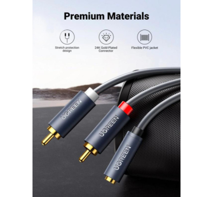 Ugreen Кабель мультимедійний AUX 3.5mm TRS to RCAx2 M/M 1.0m AV102 Grey Ugreen (10588)