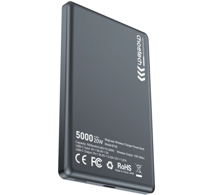 Choetech Батарея універсальна Choetech Magnetic Wireless 5000mAh, 20W, PD, Qi-15W, Black (B738-CCBK)
