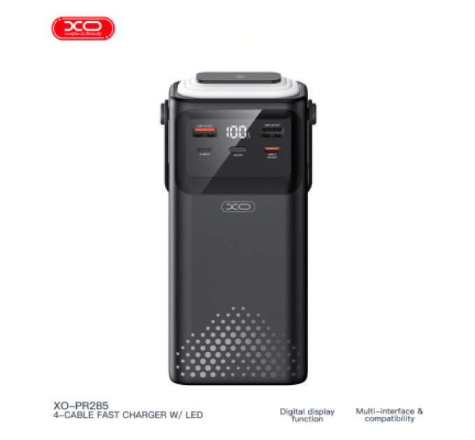 XO Батарея універсальна XO 30000mAh, PD/20W, QC/22,5W, Lamp, black (XO-PR285)