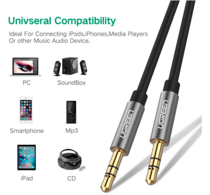 Ugreen Кабель мультимедійний 3.5mm M to 3.5mm M 0.5m AV119 black Ugreen (10732)