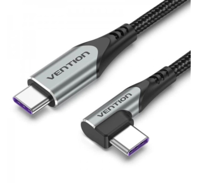Vention Дата кабель USB 2.0 C Male Right Angle to C Male 5A Cable 1M Gray Aluminum Alloy Type VENTION (TAKHF)