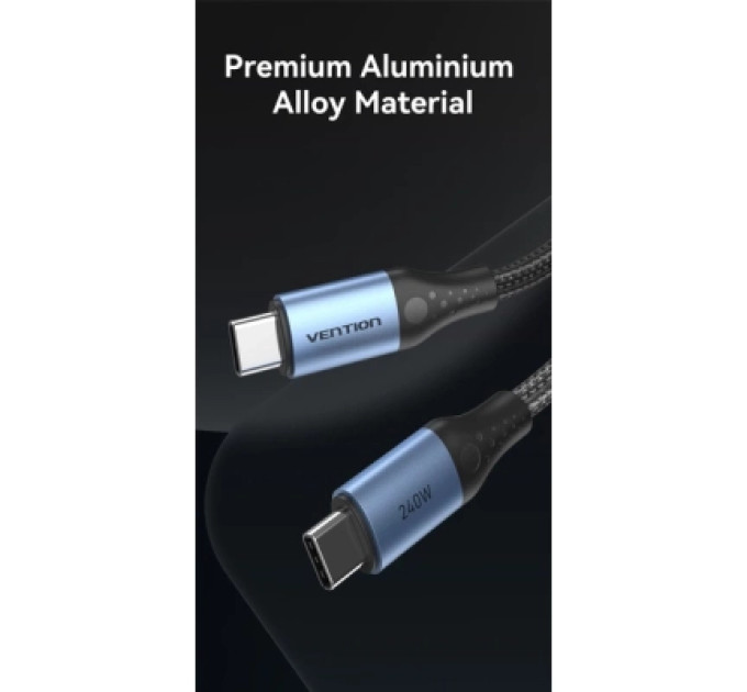 Vention Дата кабель USB 2.0 C Male to C Male 240W Cable 1.5M Black Aluminum Alloy Type VENTION (TREBG)