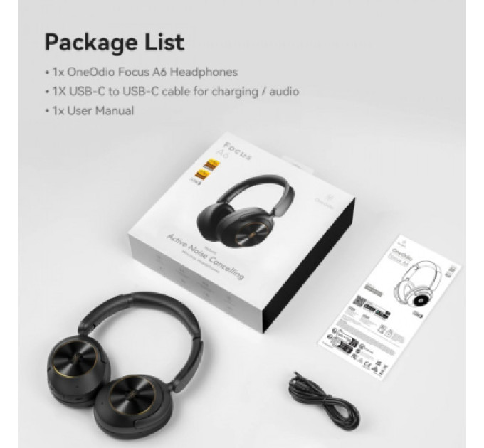 OneOdio Навушники OneOdio A6, Bluetooth + USB-C Hybrid ANC Black (A6 Black)