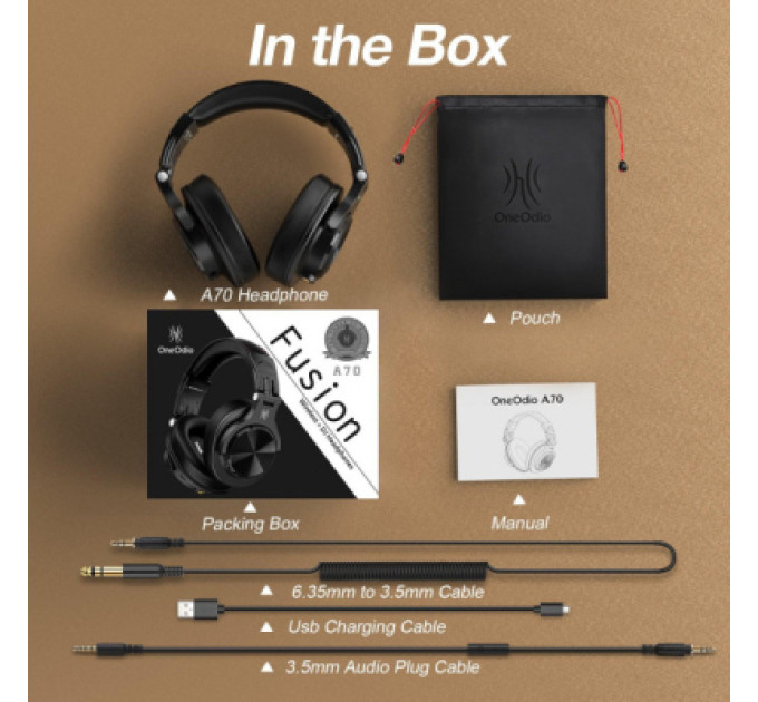 OneOdio Навушники OneOdio Fusion A70 Bluetooth+3,5мм/6,35мм Black (A70 Black)