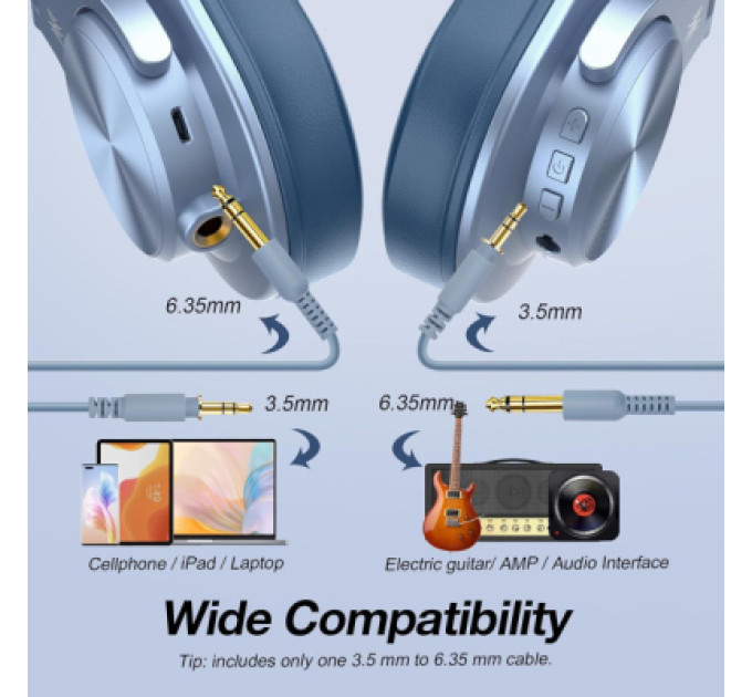 OneOdio Навушники OneOdio Fusion A70 Bluetooth+3,5мм/6,35мм Sky Blue (A70 Sky Blue)