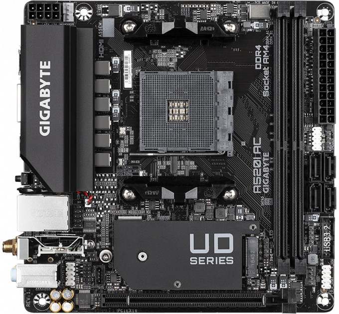 GIGABYTE Материнська плата GIGABYTE A520I AC sAM4 A520 2xDDR4 M.2 HDMI DP Wi-Fi BT mITX