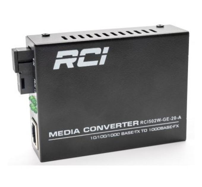 Медіаконвертер RCI 1G, 20km, SC, RJ45, Tx 1310nm standart size metal case (RCI502W-GE-20-A)