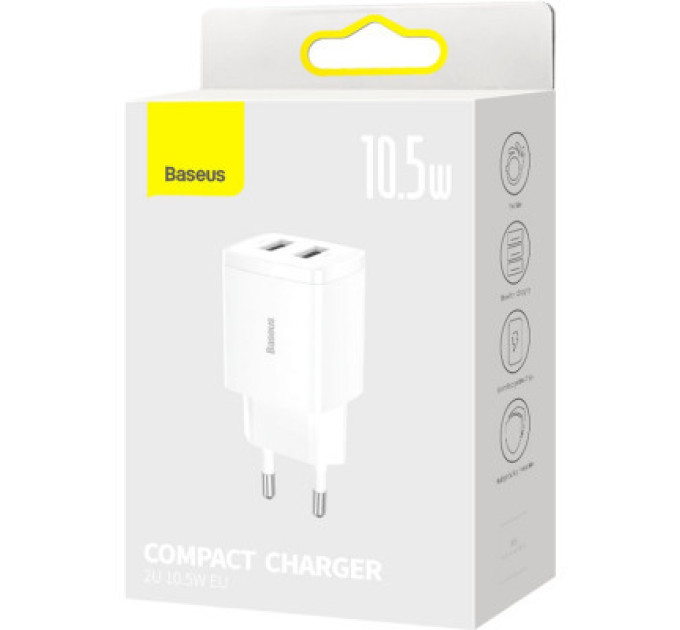 Зарядний пристрій Baseus Compact Charger 2U White (CCXJ010202)