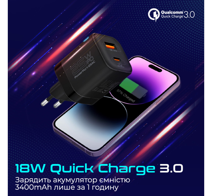 Зарядное устройство Promate PowerPort-25AC Black