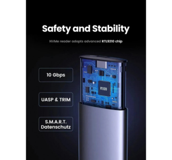 Кишеня зовнішня UGREEN USB 3.2 Gen 2 to M.2 NVMe/SATA 10Gbps UASP TRIM CM767 gray (15813)