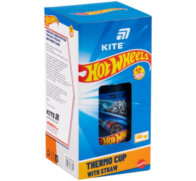 Поїльник-непроливайка Kite Hot Wheels термочашка з трубочкою, 350 мл (HW25-1263)