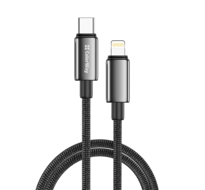 Дата кабель USB-C to Lightning 2.0m PD30W zinc alloy braided black ColorWay (CW-CBPDCL099-BK)