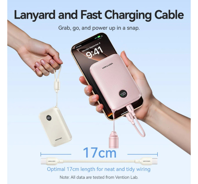 Vention Батарея універсальна Vention 10000mAh, 22.5W, PD, QC, Pink (FKAP0-C)