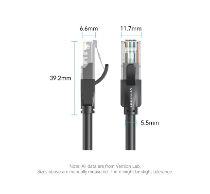 Патч-корд Cat.6 UTP Patch Cable 10M Black VENTION (IBEBL)