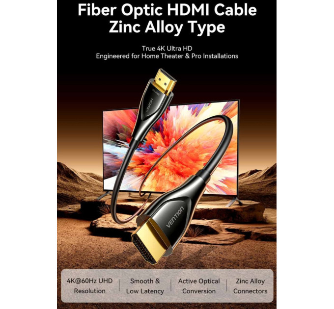 Vention Кабель мультимедійний 4K Fiber Optic HDMI Male to Male Cable 20M Black Zinc Alloy Type VENTION (ALSBQ)