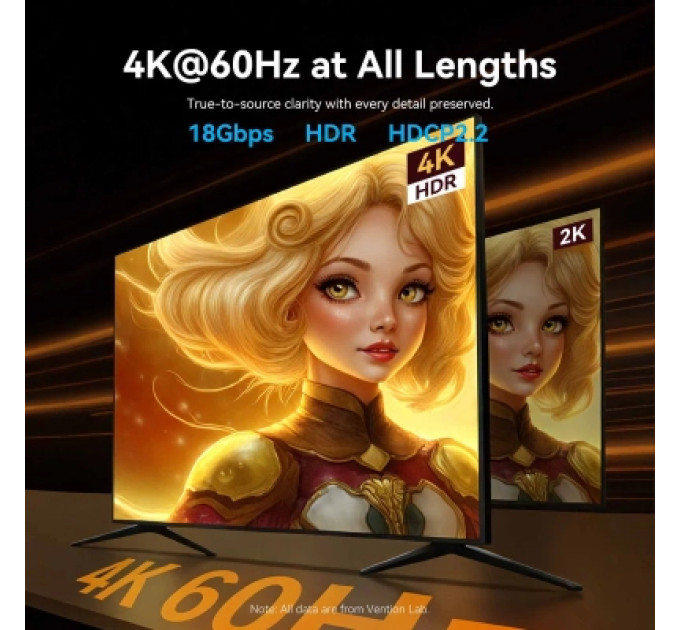 Кабель мультимедійний 4K Fiber Optic HDMI Male to Male Cable 50M Black Zinc Alloy Type VENTION (ALSBX)