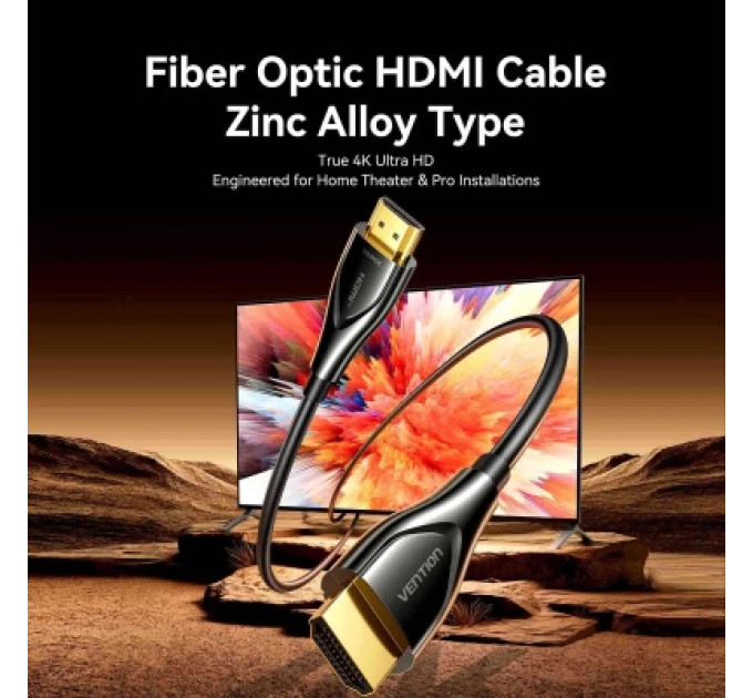Кабель мультимедійний 4K Fiber Optic HDMI Male to Male Cable 50M Black Zinc Alloy Type VENTION (ALSBX)