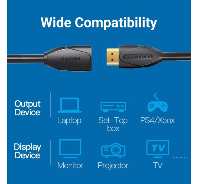 Vention Кабель мультимедійний HDMI Extension Cable 1M Black VENTION (VAA-B06-B100)