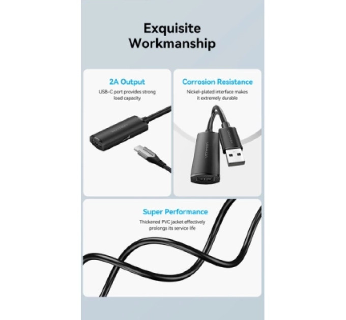 Дата кабель USB 2.0 Type-A Male to Type-A Female Active Extension Cable 10M Black VENTION (CBKBL)