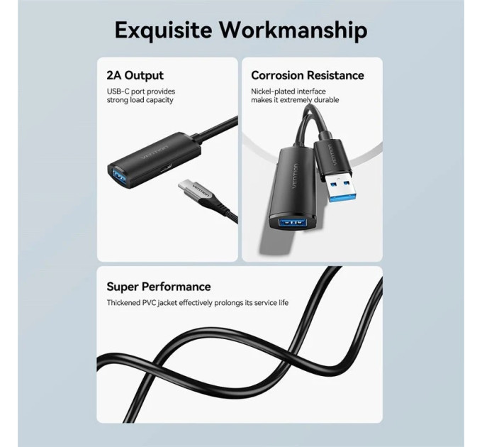 Vention Дата кабель USB 3.0 Type-A Male to Type-A Female Active Extension Cable 5M Black VENTION (CBMBJ)