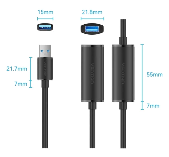 Vention Дата кабель USB 3.0 Type-A Male to Type-A Female Active Extension Cable 5M Black VENTION (CBMBJ)