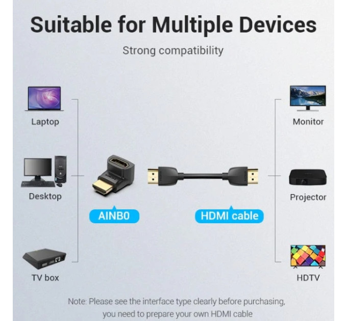 Vention Перехідник HDMI F to HDMI M 270° 4K 60Hz PVC Vention (AINB0)