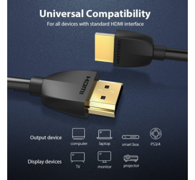 Кабель мультимедійний HDMI M to HDMI M 2.0m V2.0 4K60Hz PVC Vention (AAIBH)