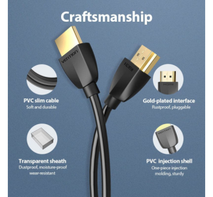 Кабель мультимедійний HDMI M to HDMI M 2.0m V2.0 4K60Hz PVC Vention (AAIBH)