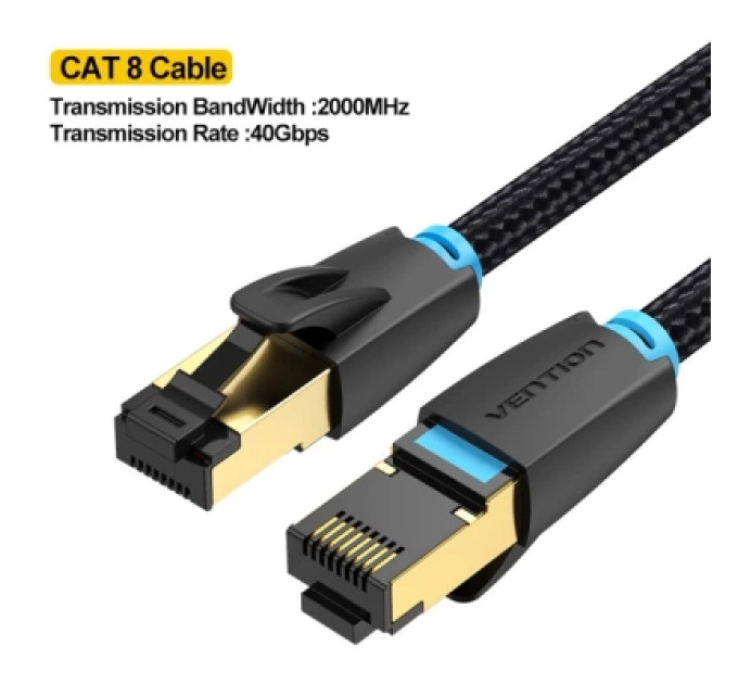 Патч-корд Cotton Braided Cat.8 SFTP Patch Cable 2M Black Vention (IKGBH)