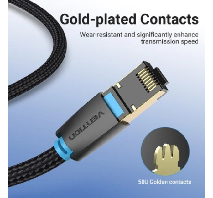 Патч-корд Cotton Braided Cat.8 SFTP Patch Cable 2M Black Vention (IKGBH)