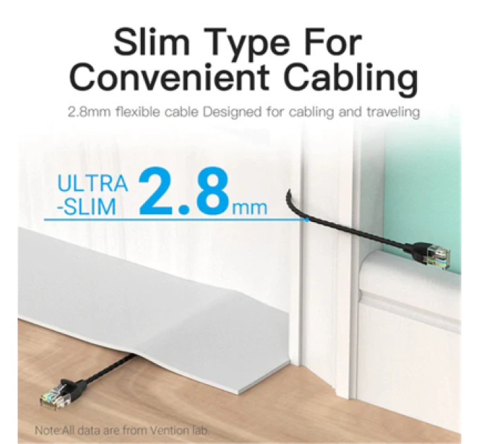 Патч-корд Cat.6A UTP Patch Cable 1M Black Slim Type Vention (IBIBF)
