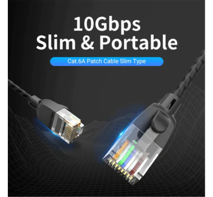 Патч-корд Cat.6A UTP Patch Cable 1M Black Slim Type Vention (IBIBF)