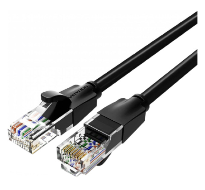 Патч-корд Flat Cat.6 UTP Patch Cable 1.5M Black Vention (IBJBG)