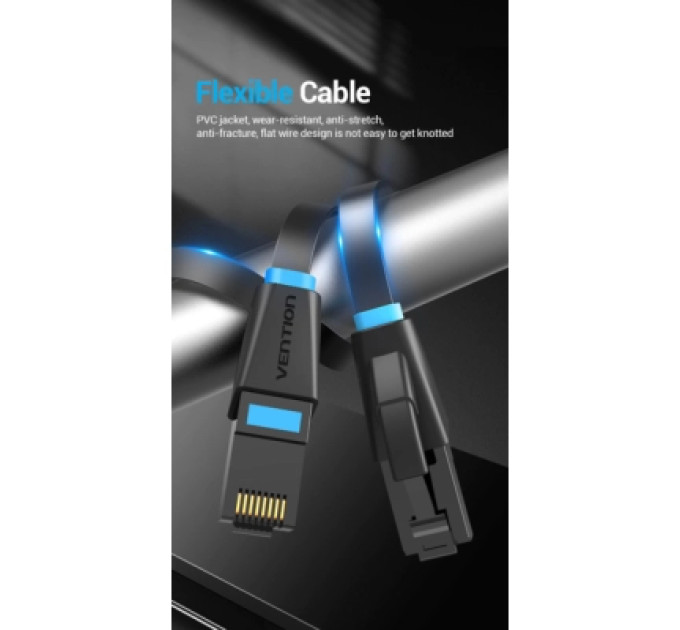 Патч-корд Flat Cat.6 UTP Patch Cable 2M Black Vention (IBJBH)